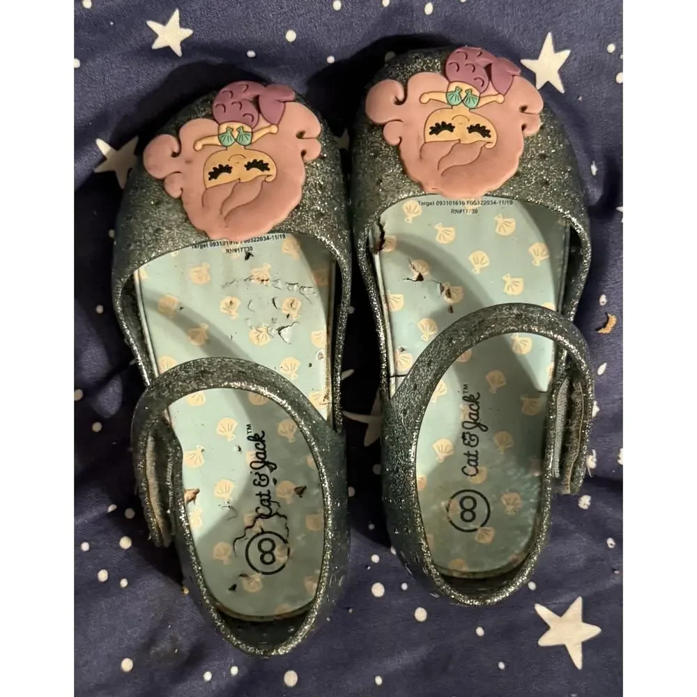 Girls’ Cat & Jack Hydee Teal Mermaid Jelly Shoes, Sz 8, Preloved